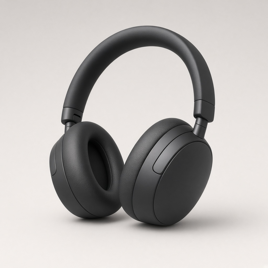 Matte charcoal over-ear headphones on a pale background